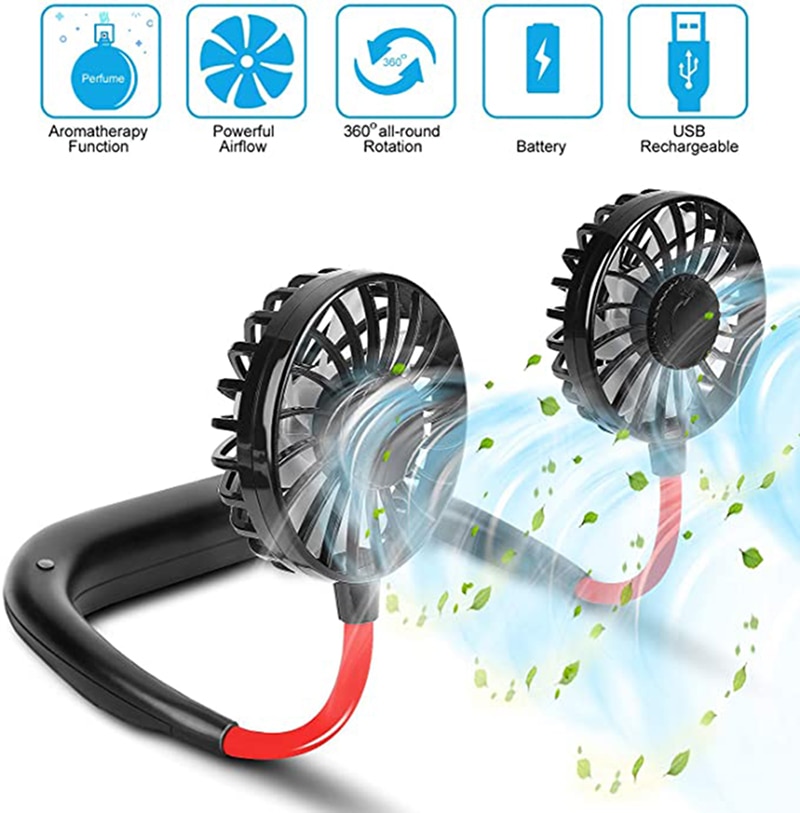 USB portable ventilateur froid ventilateur mains libres cou ventilateur suspendu rechargeable mini sport ventilateur 3 vitesses réglable cou double ventilateur maison bureau