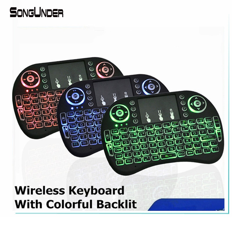 Mini clavier sans fil i8 2.4Ghz, rétroéclairage 7 couleurs, avec pavé tactile, télécommande pour Android TV, anglais ou espagnol