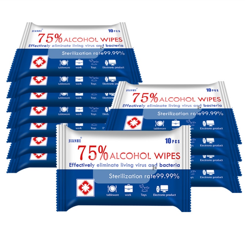 10 pièces alcool désinfecter lingettes 75% Super doux alcool lingette antiseptique tampons grandes lingettes humides stérilisation premiers soins nettoyage