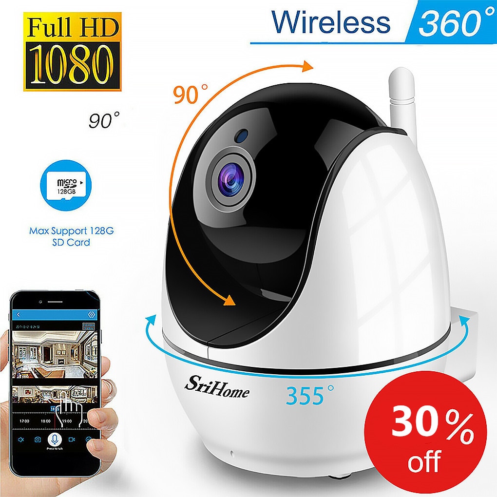 Srihome-SH026 Wifi caméra maison bureau IR Vision nocturne 1080P 2.0 mégapixels objectif caméra sans fil